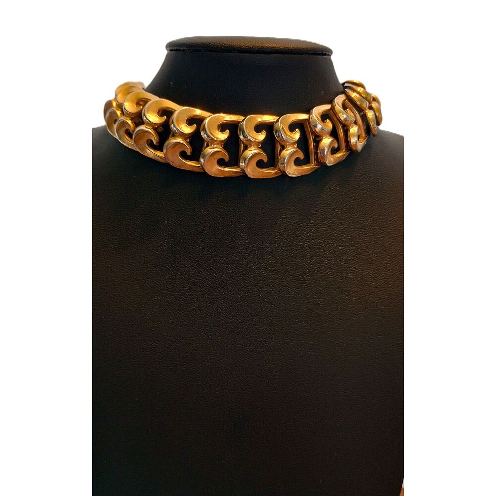 Vintage Berge chunky Scroll link choker early signature 1946-1948 gold plated
